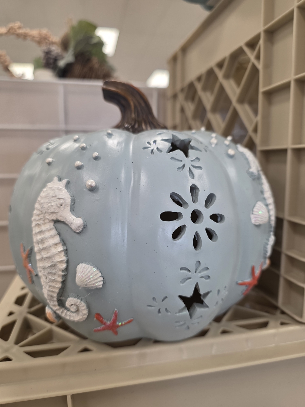 Sea-Themed Lighted Pumpkin - Pale Blue-NWT